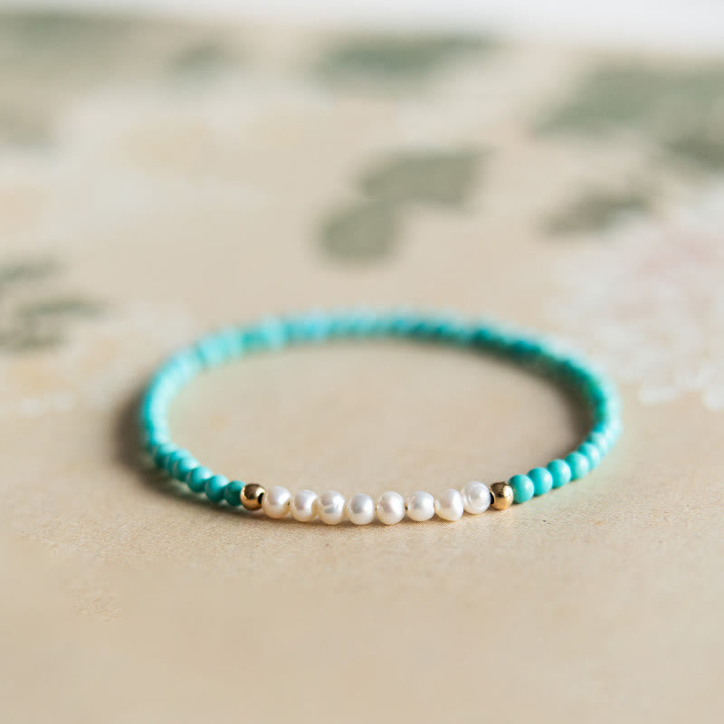 KarmaRipple's 925 Sterling Silver Authentic Turquoise Pearl Beaded Bracelet p1