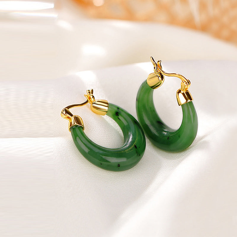 KarmaRipple's 925 Sterling Silver Plated Gold Authentic Round Hetian Cyan Jade Fortune Drop Earrings p4
