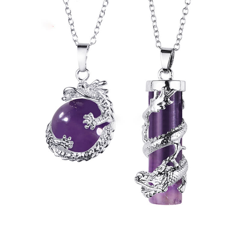 KarmaRipple's 2pc Dragon Wrapped Round Ball Gemstone Pair Pendant Necklace p12