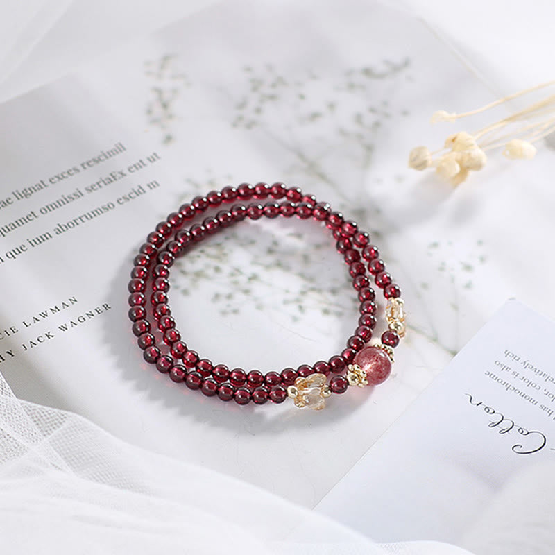 KarmaRipple's 14K Gold Plated Authentic Garnet Strawberry Quartz Butterfly Protection Double Wrap Bracelet p6
