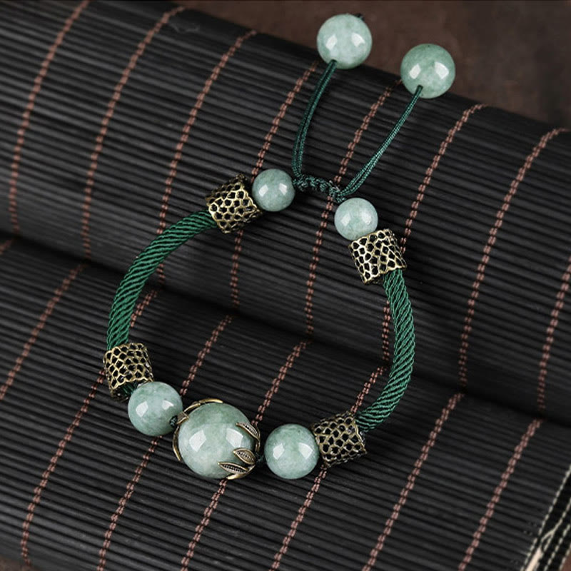 KarmaRipple's Handmade Green Rope Fortune Jade Bead Prosperity Bracelet p2