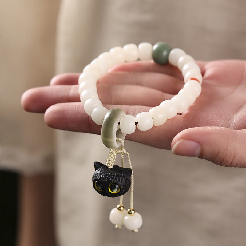 KarmaRipple's Authentic Bodhi Seed African Blackwood Lovely Cat Talisman Peace Balance Bracelet p5