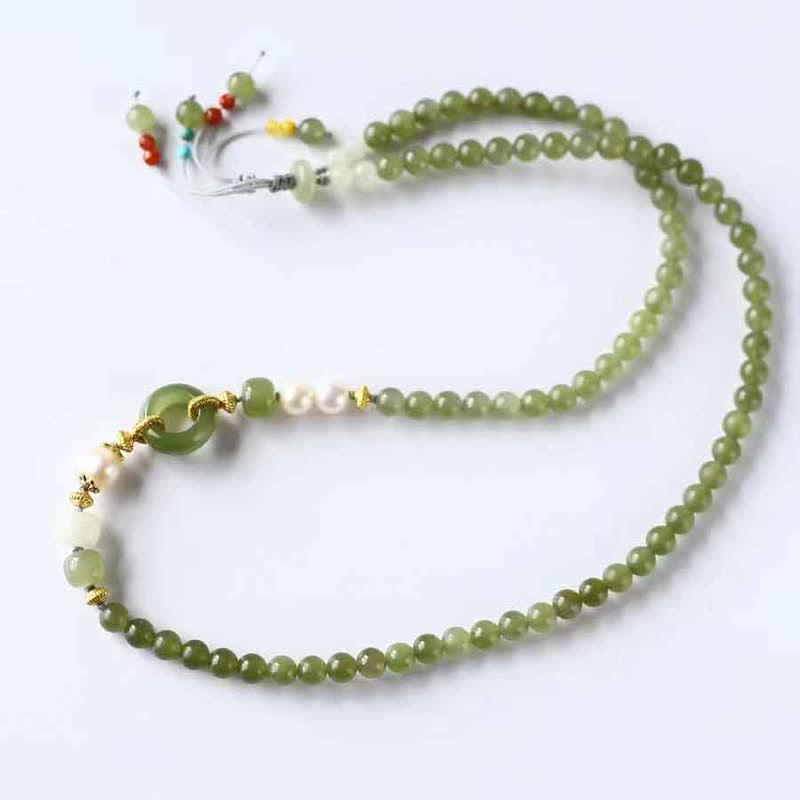KarmaRipple's Hetian Jade Pearl Peace Buckle Fortune Wealth String Bracelet p5