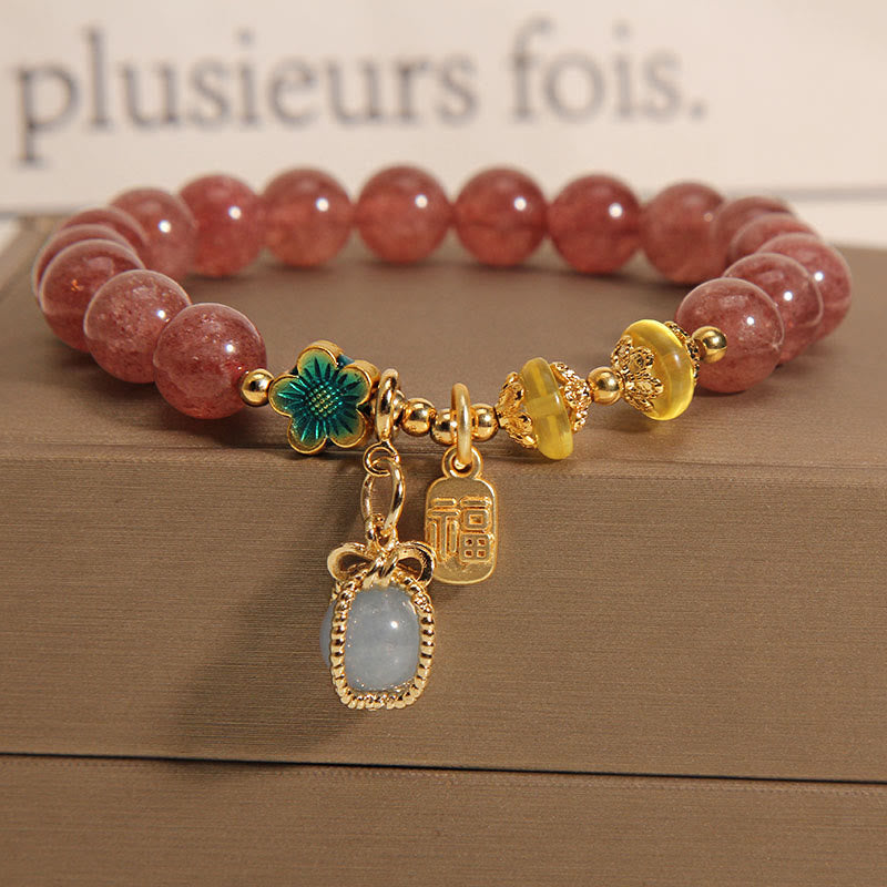 KarmaRipple's Authentic Strawberry Quartz Gemstone Aquamarine Fortune Brand Love Bracelet p9