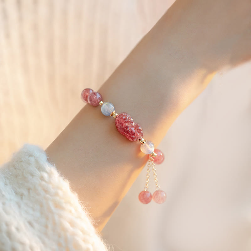 KarmaRipple's Authentic Strawberry Quartz Moonstone PiXiu Love Balancing Bracelet p4