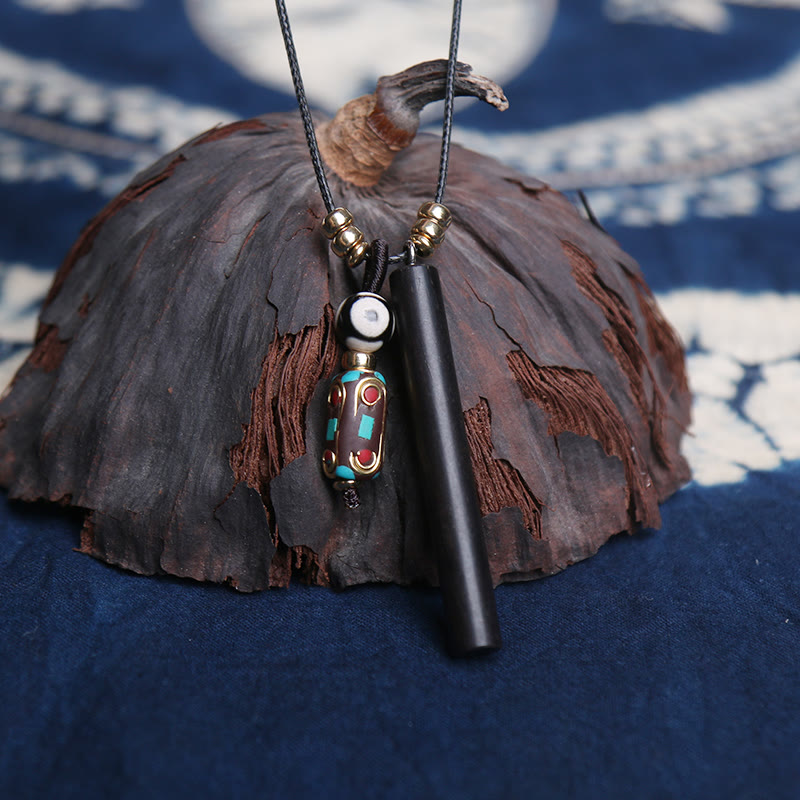 KarmaRipple's Tibetan Ebony Wood Dzi Bead Peace Calm Pendant Necklace p3