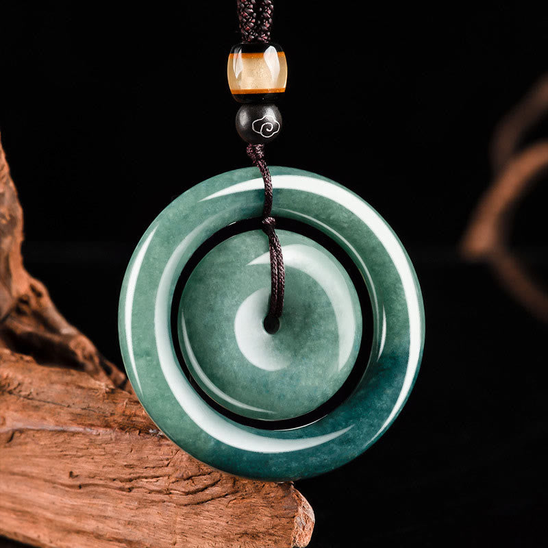 KarmaRipple's Authentic Round Jade Peace Buckle Fortune Prosperity Pendant Necklace p2