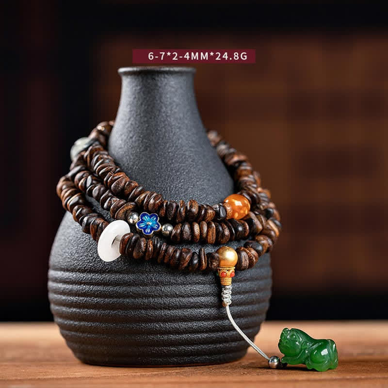 KarmaRipple's 108 Mala Beadwork 925 Sterling Silver Brunei Agarwood Red Agate PiXiu Hetian Jade Peace Strength Bracelet p30