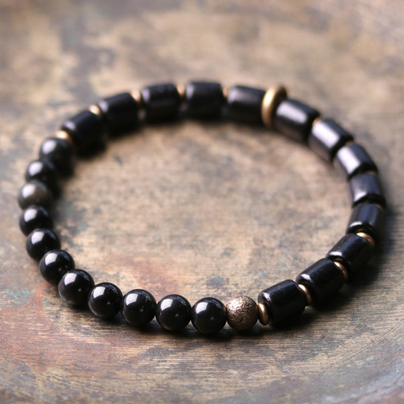 KarmaRipple's Ebony Wood Red Jasper Moss Agate Gemstone Bronze Peace Pair Bracelet p3