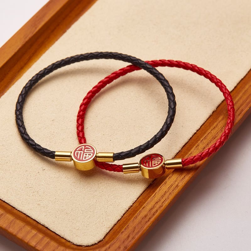 KarmaRipple's Fu Character Blessing Fortune Leather Buckle Bracelet p3