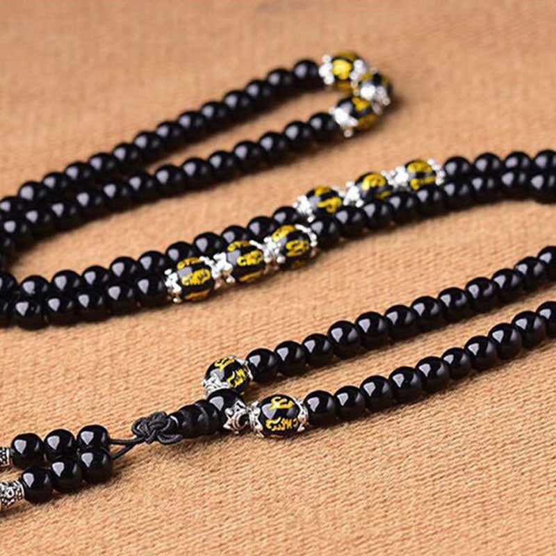 KarmaRipple's Black Obsidian Six True Words Protection Mala Bracelet p8