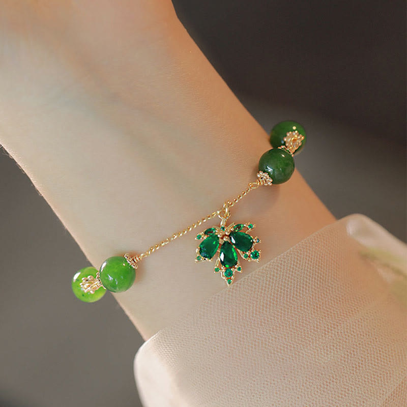 KarmaRipple's 14k Gold Plated Green Chalcedony Maple Leaf Courage Strength Bracelet p1