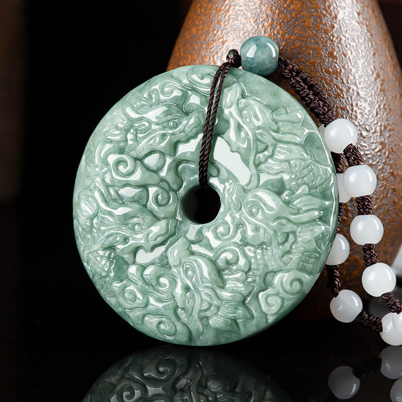 KarmaRipple's Year of the Dragon Authentic Jade Nine Dragons Peace Buckle Protection Pendant Necklace p1