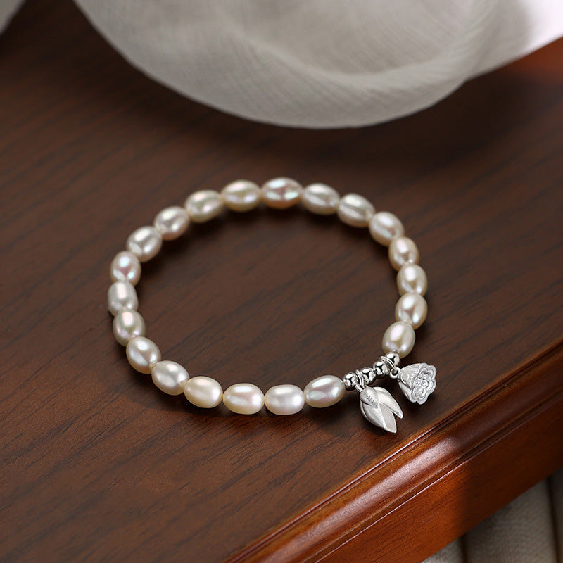 KarmaRipple's 999 Sterling Silver Lotus Flower Pod Authentic Pearl Balancing Bracelet p12