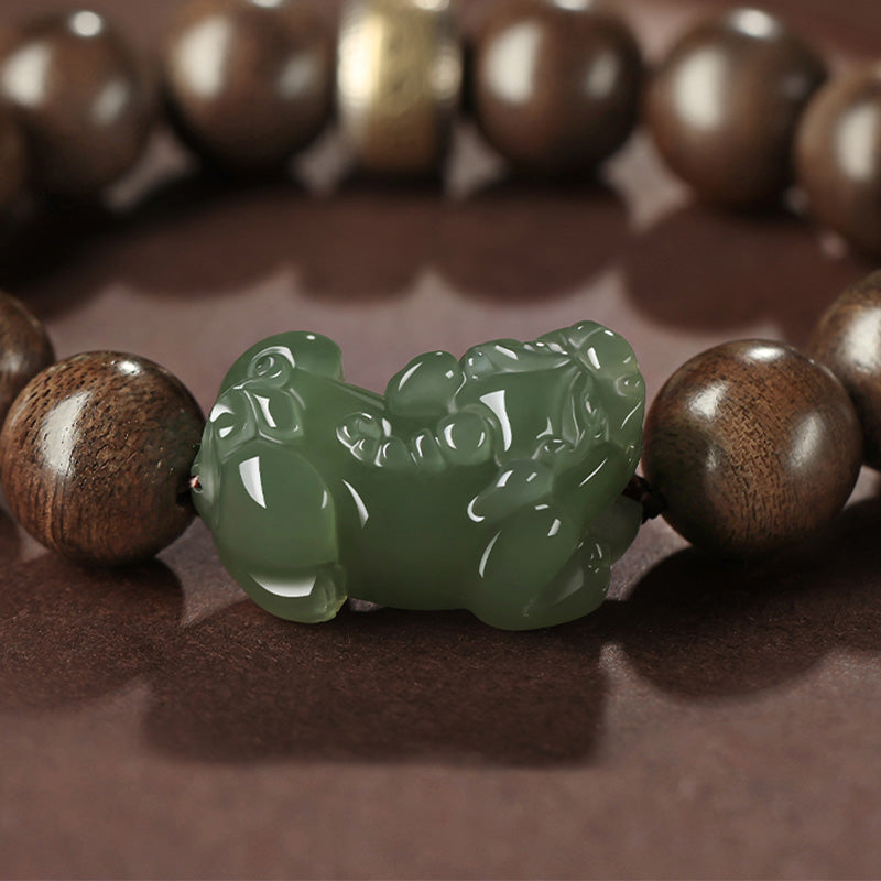 KarmaRipple's 925 Sterling Silver Brunei Agarwood PiXiu Jade Peace Strength Bracelet p11
