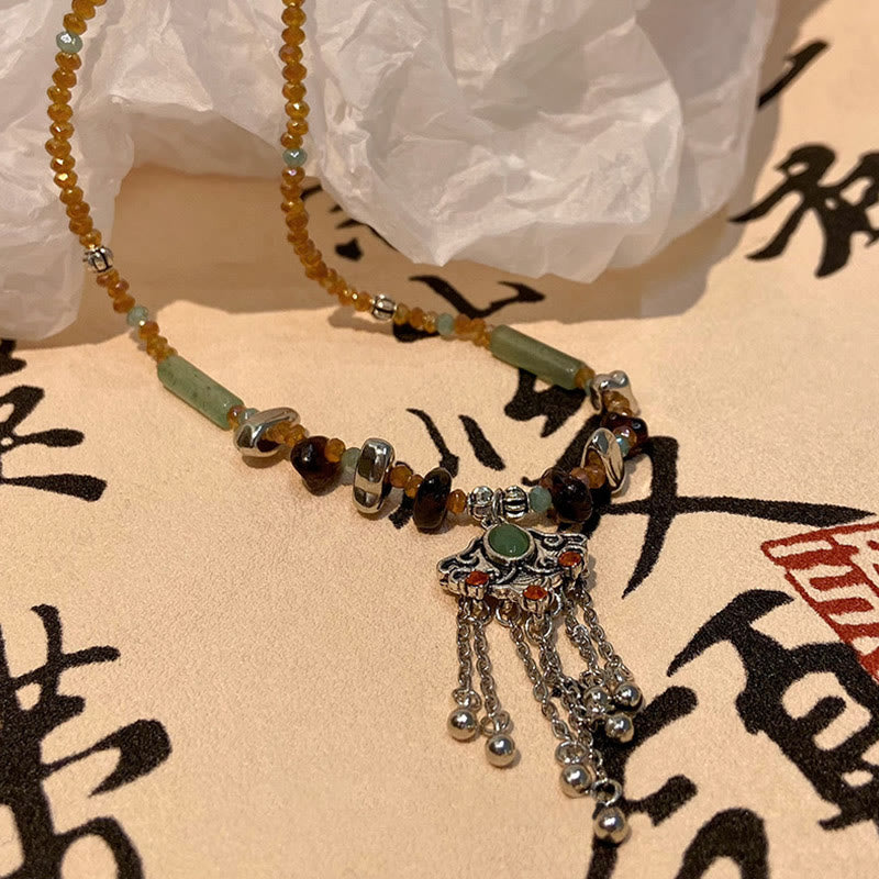 KarmaRipple's Tibetan Gemstone Stone Bronze Fortune Tassel Pendant Necklace p6