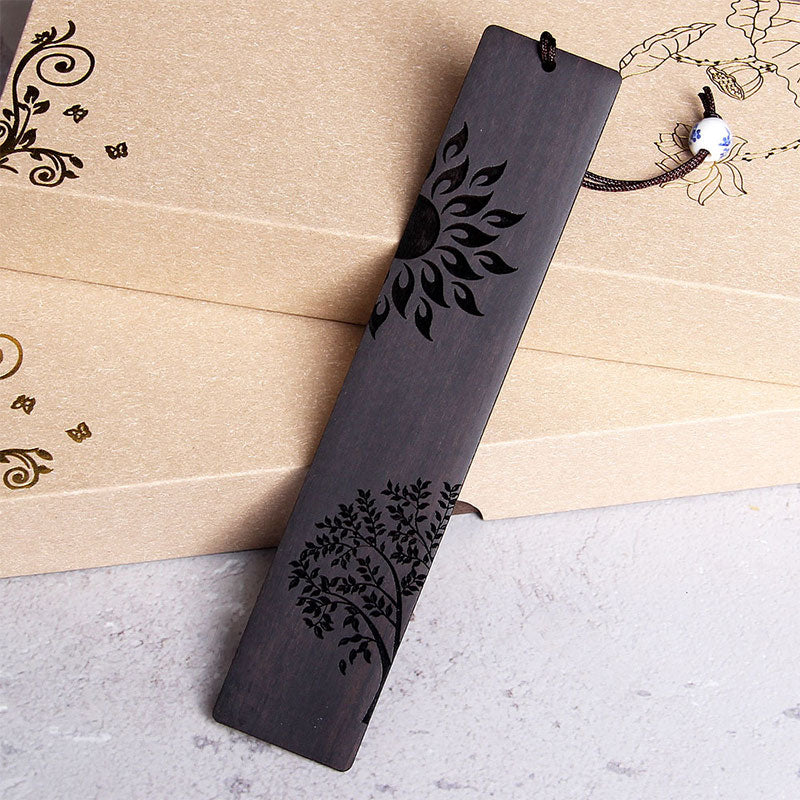 KarmaRipple's Sun Tree Ebony Wood Small Leaf Red Sandalwood Bookmarks With Gift Box p1