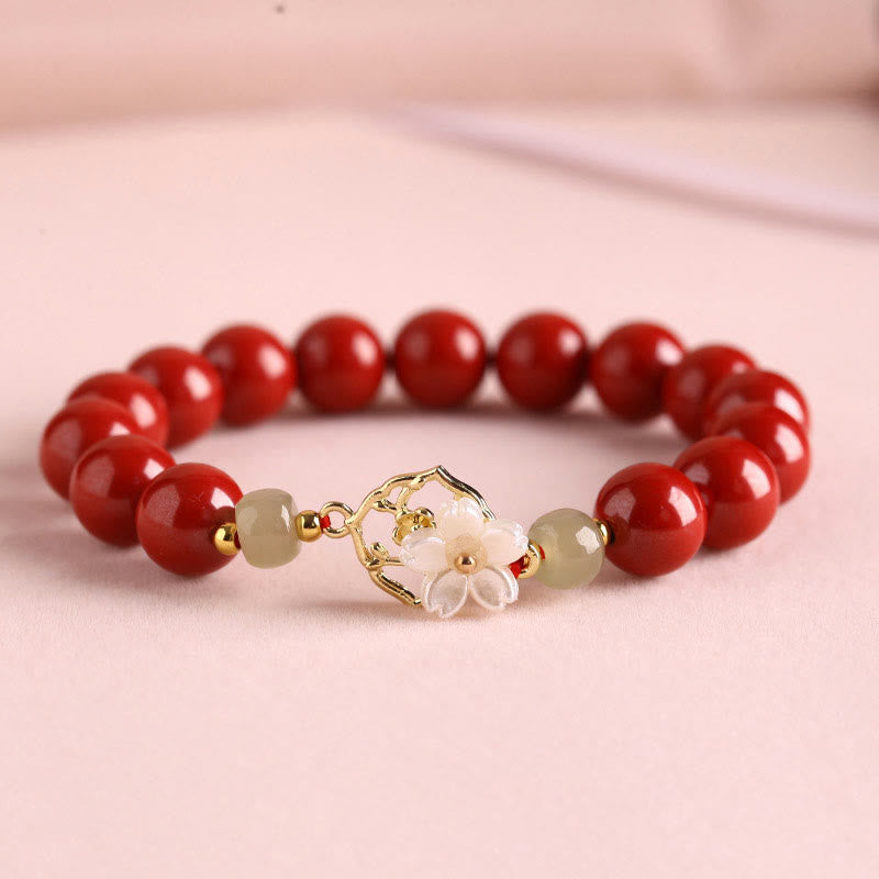 KarmaRipple's Authentic Cinnabar Jade Beaded Tridacna Stone Flower Blessing Bracelet p6