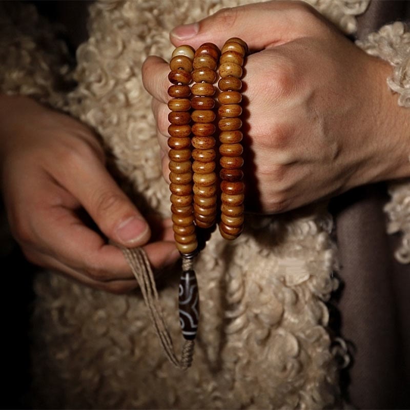 KarmaRipple's Tibet 108 Mala Beadwork Yak Bone Three-eyed Dzi Bead Keep Away Evil Spirits Bracelet p5