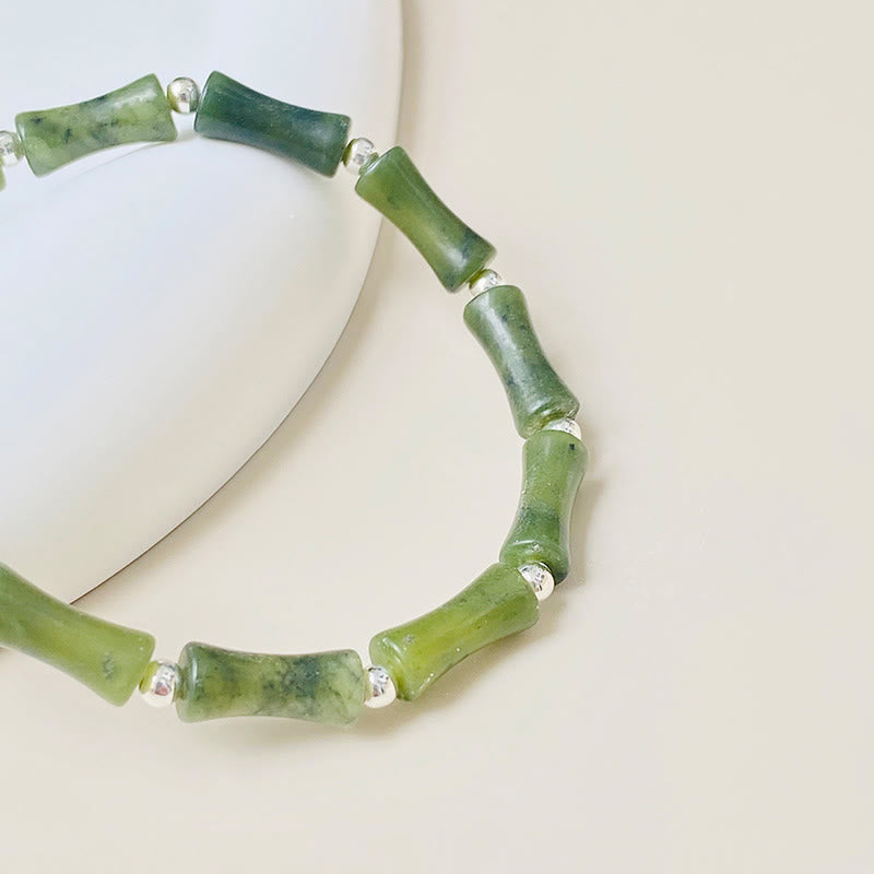 KarmaRipple's 925 Sterling Silver Bamboo Jade Fortunate Cat Fu Character Fortune Abundance Bracelet p4