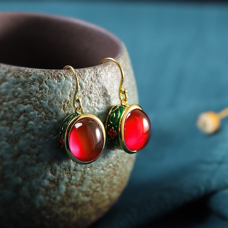 KarmaRipple's Round Red Corundum Confidence Hook Drop Dangle Earrings p2
