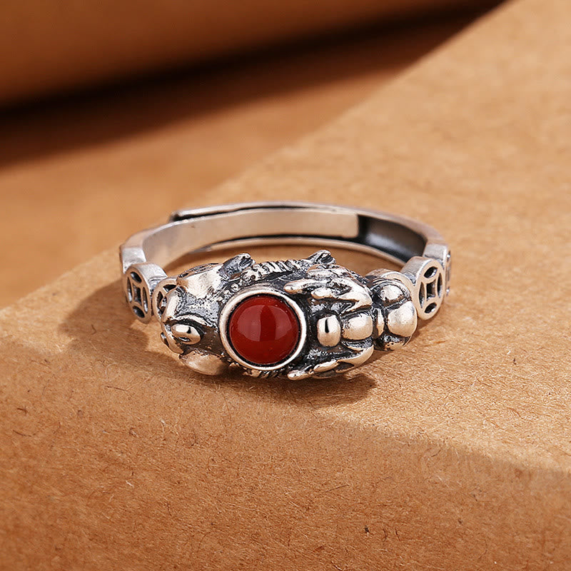 KarmaRipple's PiXiu Bronze Coin Red Agate Wealth Fortune Ring p2