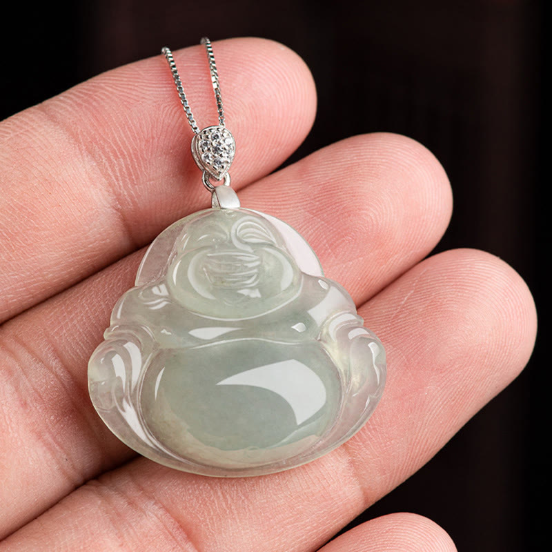 KarmaRipple's 925 Sterling Silver Authentic Jade Laughing Buddha Prosperity Abundance Chain Pendant Necklace p8