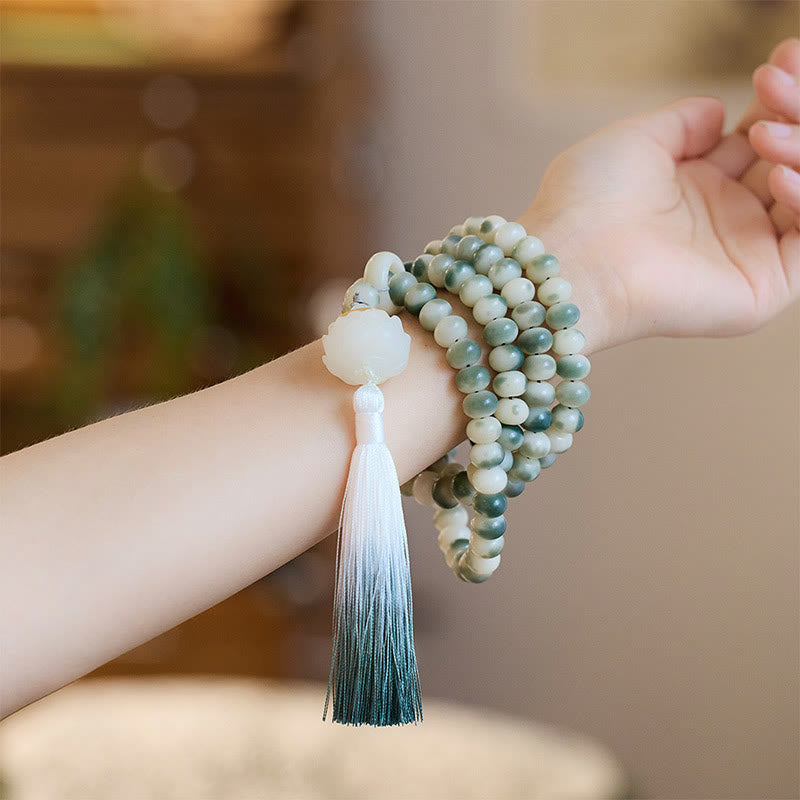 KarmaRipple's Authentic 108 Mala Beadwork Bodhi Seed Lotus Engraved Wisdom Tassel Bracelet p2