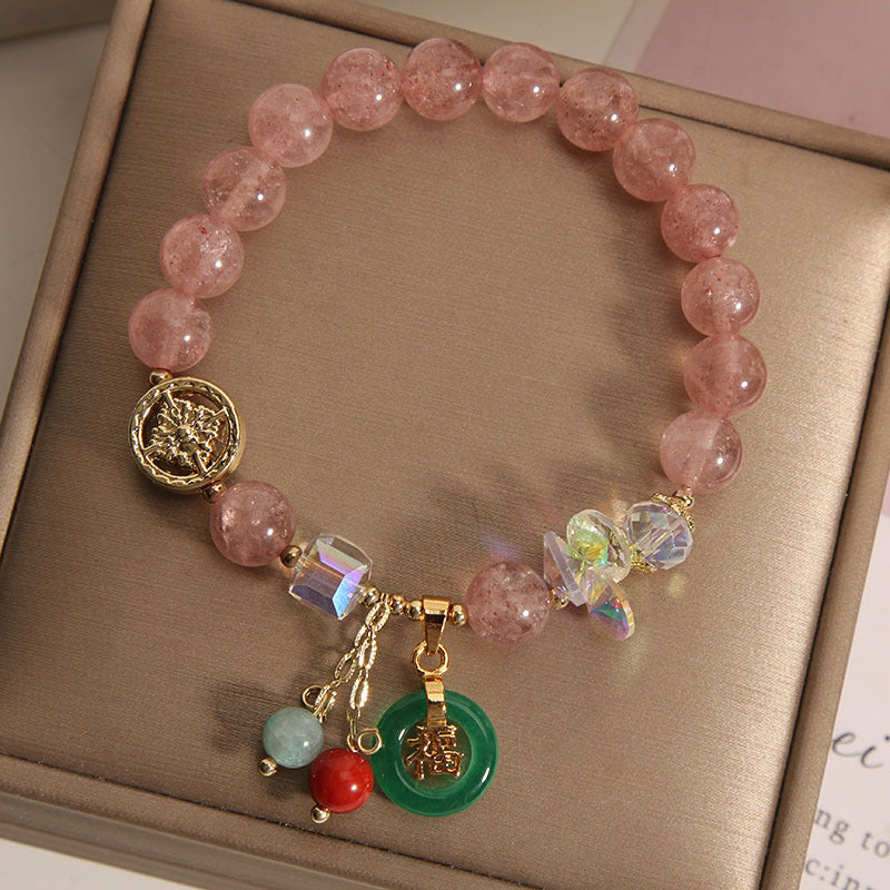 KarmaRipple's Strawberry Quartz Jade Fu Character Talisman Balancing Bracelet p4