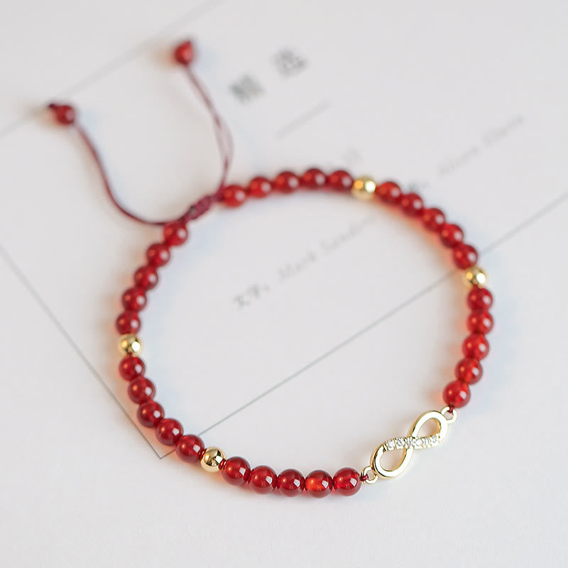 KarmaRipple's Authentic Red Agate Endless Weave Four Leaf Clover Star Confidence String Bracelet p5