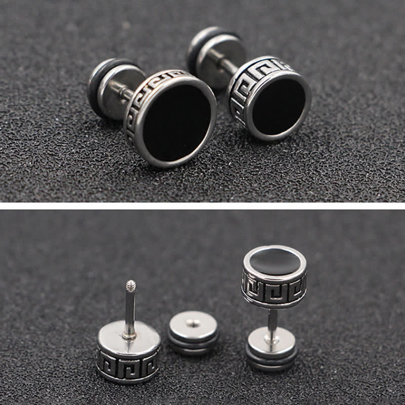 KarmaRipple's Cool Men Titanium Steel Balance Round Stud Earrings p8