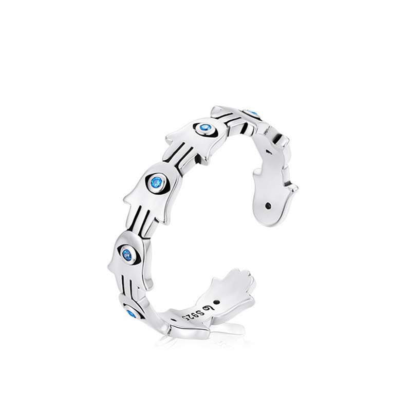 KarmaRipple's 925 Sterling Silver Hamsa Symbol Zircon Adjustable Ring p8