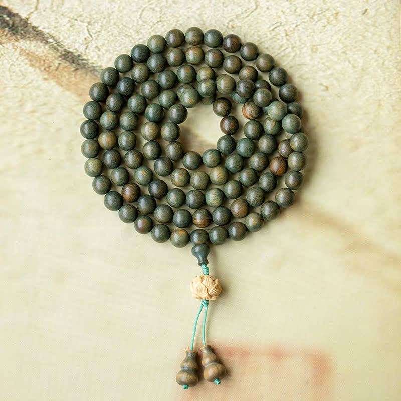 KarmaRipple's 108 Mala Beadwork Green Sandalwood Boxwood Lotus Positive Bracelet p28