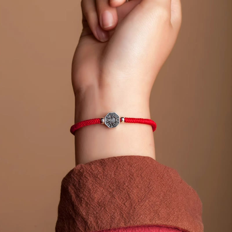 KarmaRipple's 925 Sterling Silver Yin Yang Bagua Symbol Cinnabar String Concentration Bracelet p6