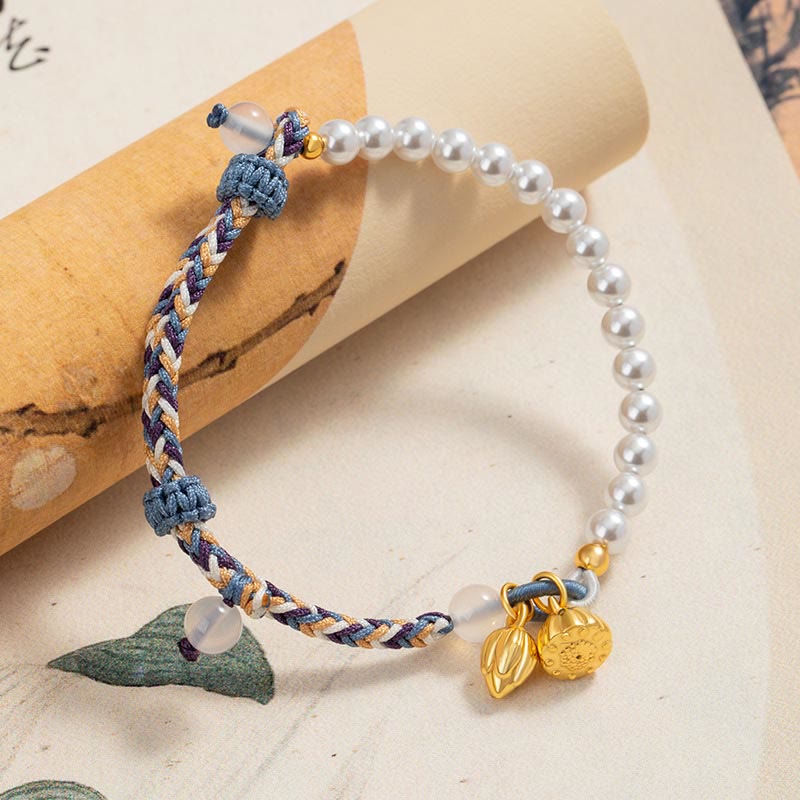 KarmaRipple's 925 Sterling Silver Lotus Pearl Colorful Rope Chalcedony Prosperity Bracelet p2