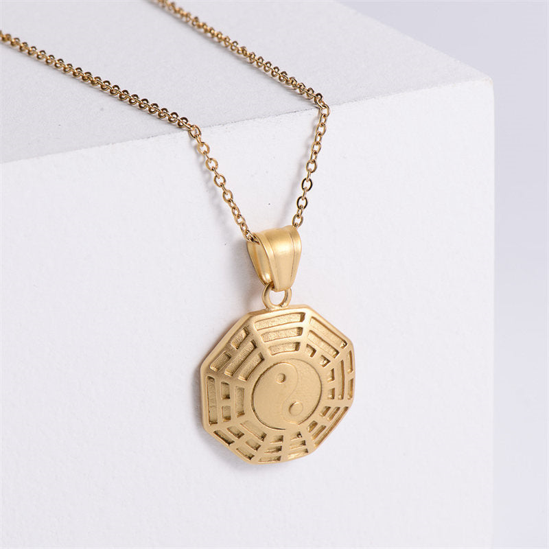 KarmaRipple's Bagua Yin Yang Titanium Steel Balance Pendant Chain Necklace p3
