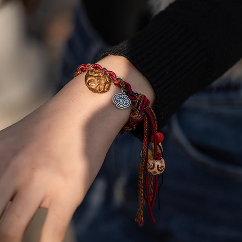KarmaRipple's Tibetan Handmade Colorful Thread 925 Sterling Silver Koi Fish Protection Strength String Bracelet p3