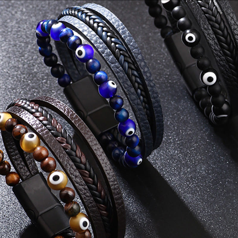 KarmaRipple's Evil Eye Tiger Eye Protection Beaded Multilayered Woven Bracelet p10