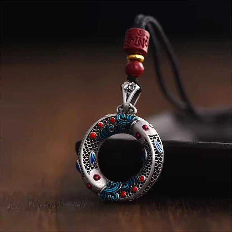 KarmaRipple's Koi Fish Peace Buckle Bronze Wealth Fortune Pendant Necklace p2