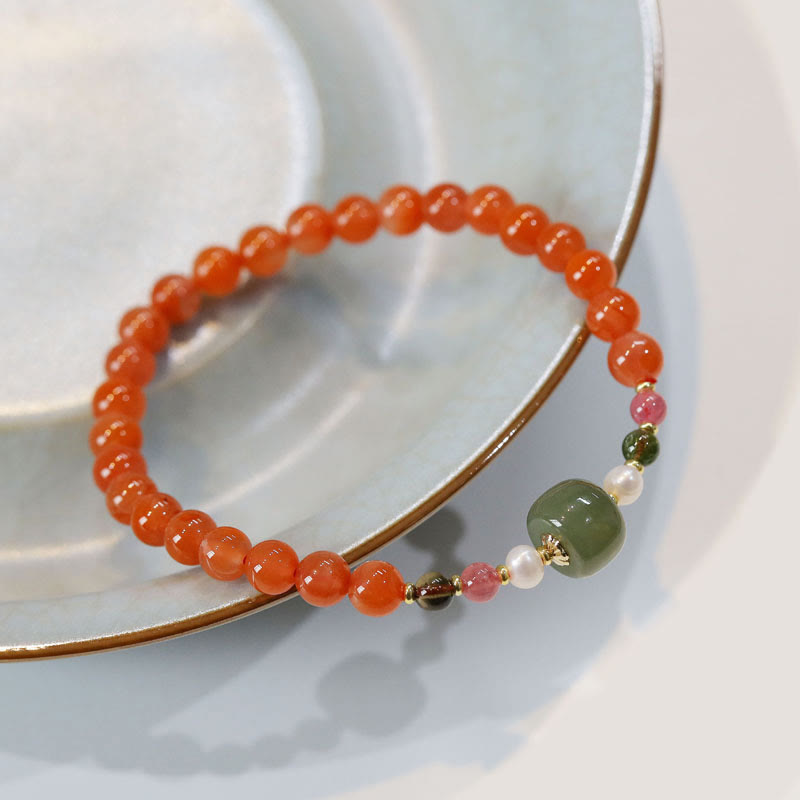 KarmaRipple's Authentic Red Agate Hetian Jade Bead Confidence Calm Bracelet p1
