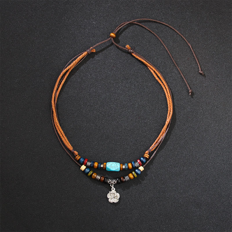 KarmaRipple's Turquoise Small Flower Protection Double Layer Pendant Necklace Bracelet p4