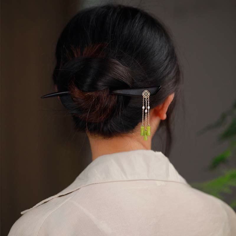 KarmaRipple's Authentic Peridot Ebony Wood Love Tassels Hairpin p6