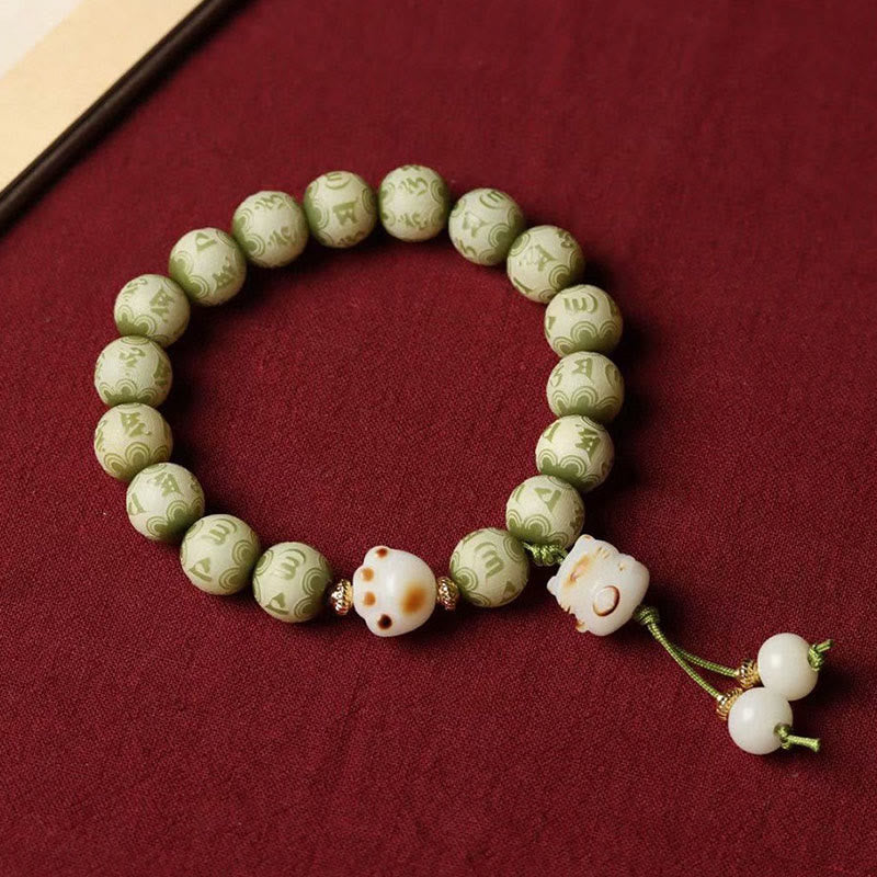 KarmaRipple's Green Bodhi Seed Cat Paw Om Mani Padme Hum Engraved Wisdom Bracelet p2