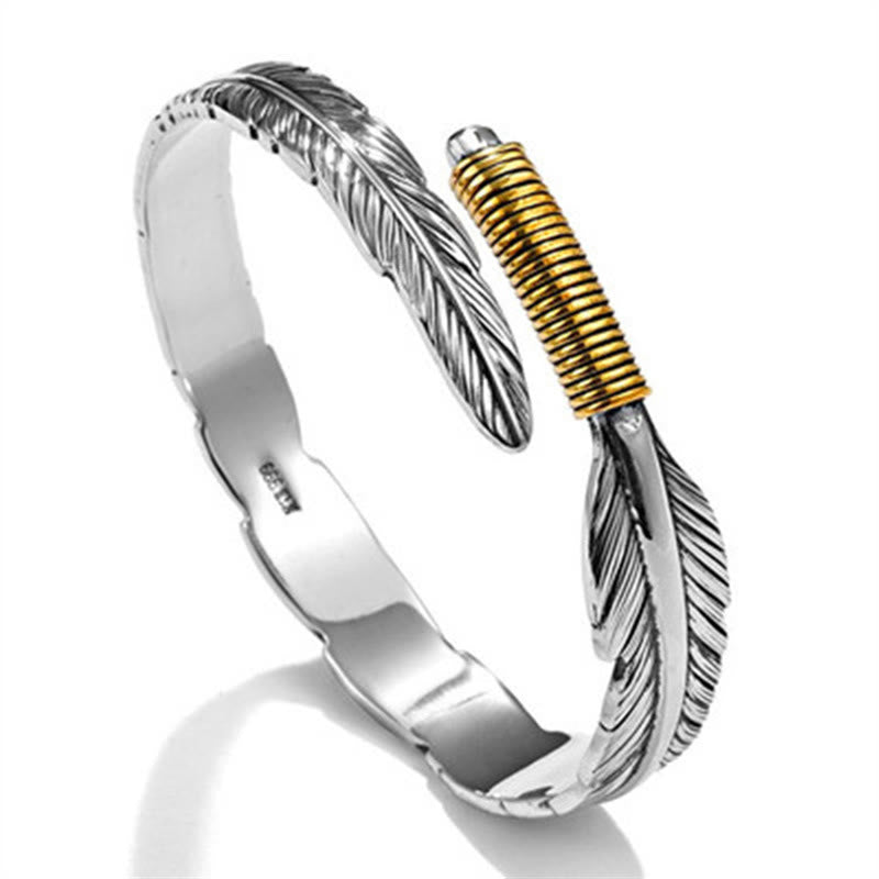 KarmaRipple's Feather Pattern Engraved Fortune Cuff Bracelet Bangle p5