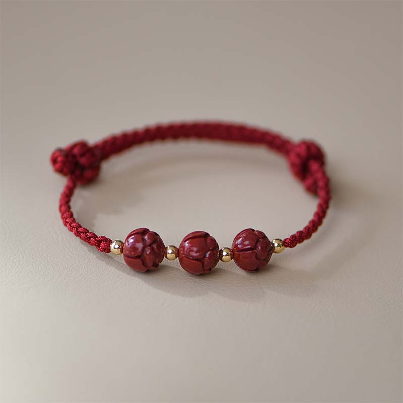KarmaRipple's Cinnabar Jade Lotus Calm Red String Weave Bracelet p1