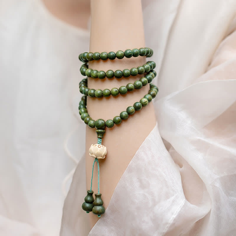 KarmaRipple's 108 Mala Beadwork Green Sandalwood Boxwood Lotus Positive Bracelet p9