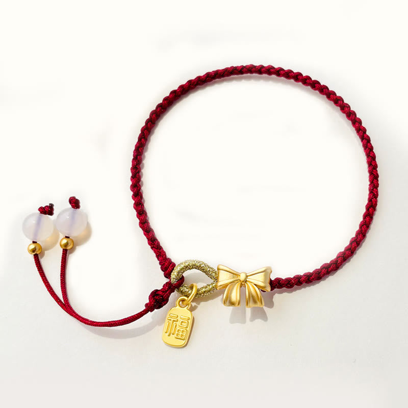 KarmaRipple's Handmade Peach Blossom Rosette Bow Weave Fu Character Talisman Fortune Fortune Red Rope Bracelet p15