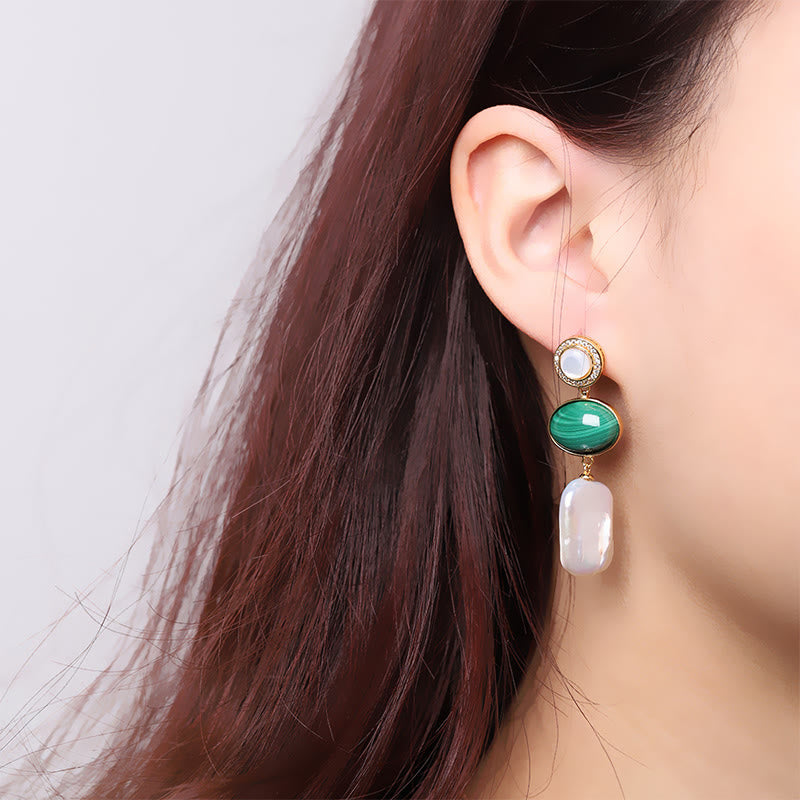 KarmaRipple's 925 Sterling Silver Authentic Baroque Pearl Malachite Balancing Wisdom Drop Earrings p11