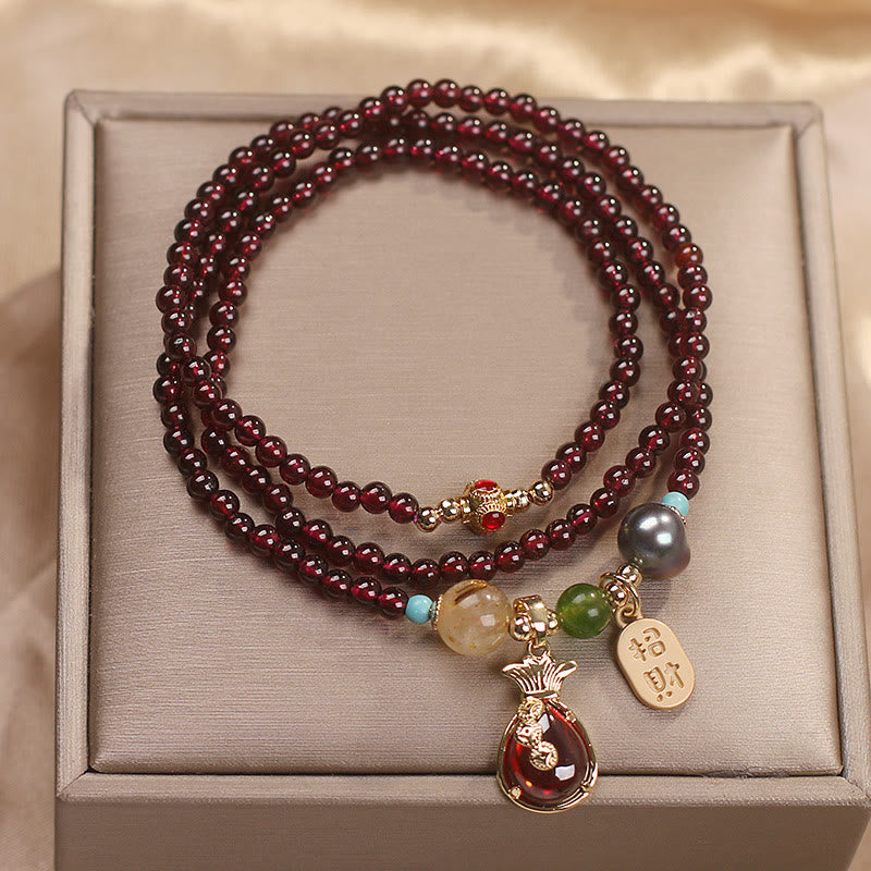 KarmaRipple's Multi Layered Authentic Garnet Jade Coin Money Bag Attracting Wealth Protection Bracelet p3