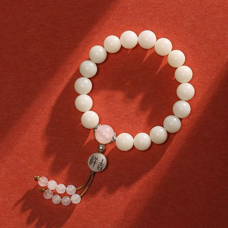 KarmaRipple's Bodhi Seed Red Agate Black Obsidian Pink Gemstone Rutilated Quartz Peace Wrist Mala Bracelet p20